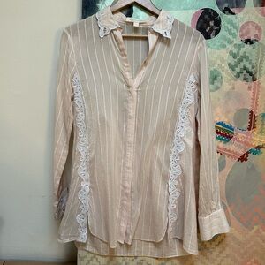 Jonathan Simkhai Pink and white pin-striped silk and lace Top